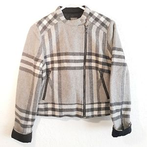 GAP Gray Plaid Moto Jacket - Women Size Medium Wool Blend Jacket